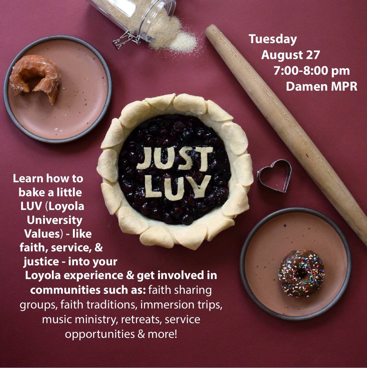 LUC_Ministry's tweet photo. Join us next week to see how you can get involved in our awesome programs &amp; communities! Delicious desserts will be provided AND we have great prizes! https://t.co/JUvqXEinS2