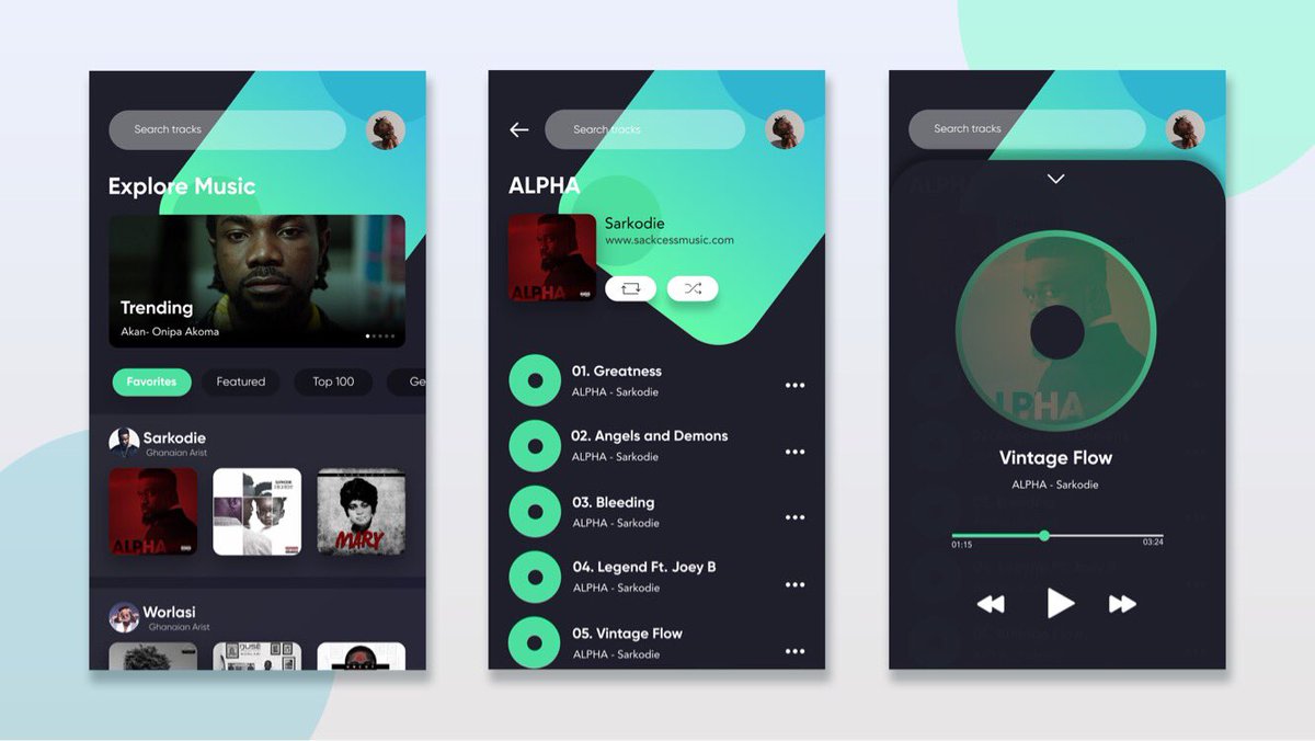 africaexpotours's tweet photo. RT @helloyux: RT @theEdwardYeboah: Guys, here’s the high fidelity mock-up @invisionapp of the music app for the challenge. This is a “dark theme” concept.
#process #ui #uidesign #uidesigner #ux #uxdesign #uxdesigner #interface #ghana #africa #userinterfa… https://t.co/tpsp8FH5fN