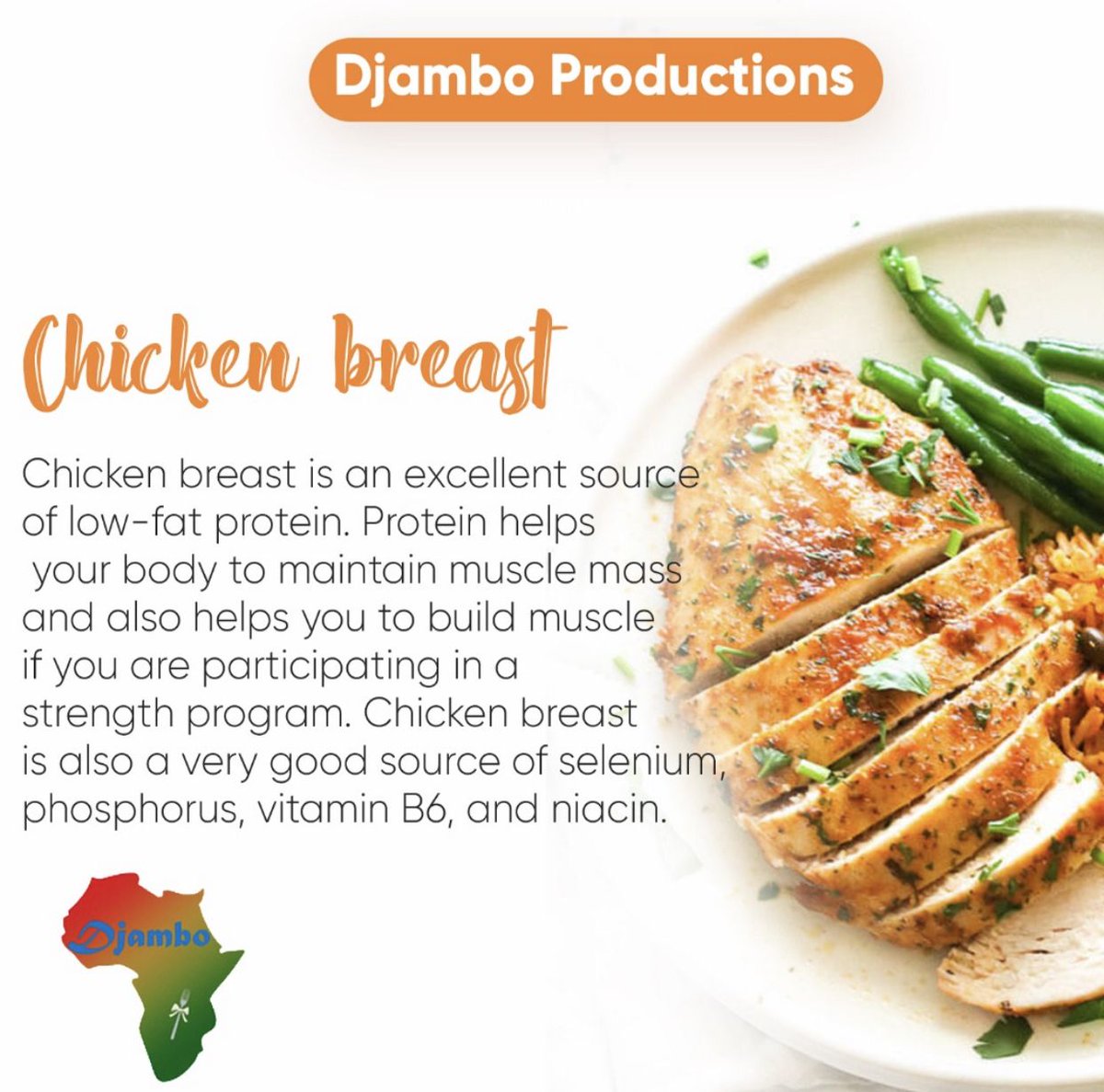 A 4-ounce serving of grilled chicken breast, which is a little bigger than the palm of your hand, has 35 grams of protein. In general, adults need 46 to 56 grams of protein a day, which means a serving of chicken may meet two-thirds to three-quarters of your daily protein needs.
