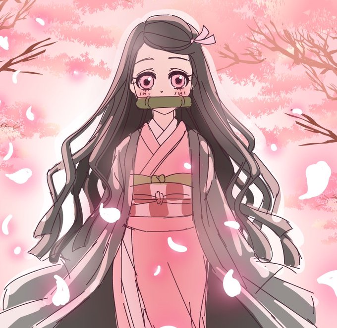 まこつさんがTwitterに投稿した竈門禰豆子(鬼滅の刃)のイラスト。