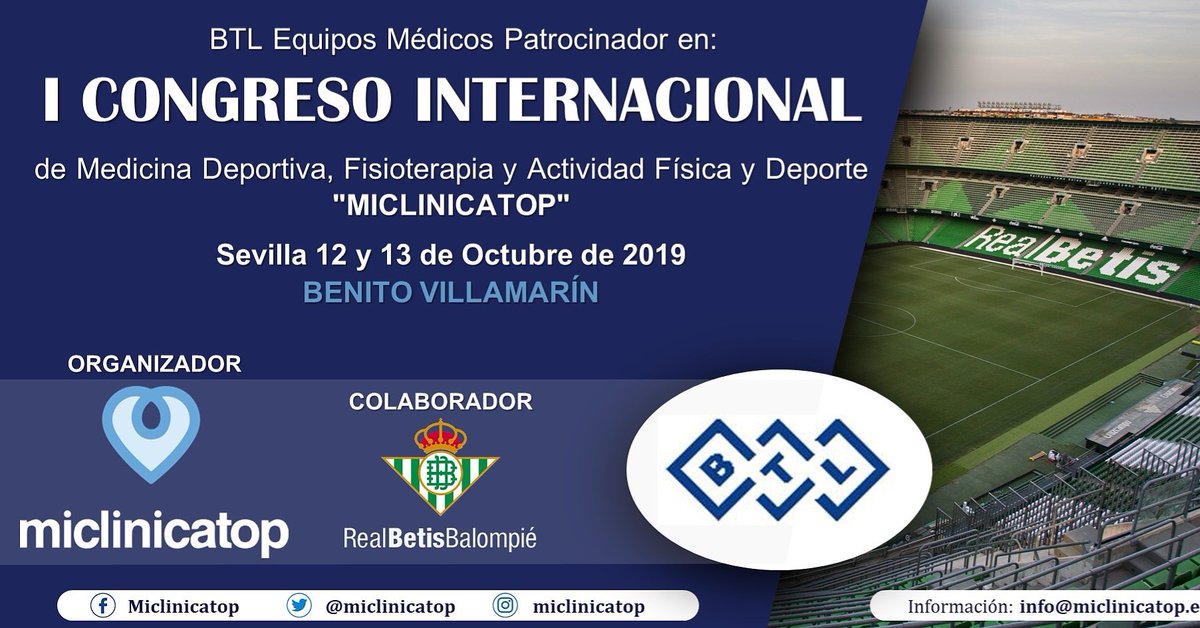 Desde Miclinicatop presentamos a uno de los patrocinadores del I Congreso <a href="/miclinicatop/">miclinicatop</a> en colaboración con el <a href="/RealBetis/">Real Betis Balompié 🌴💚</a>

<a href="/BtlEspana/">@BTL España</a> estará en el Stand número 1 de la zona comercial del Congreso <a href="/miclinicatop/">miclinicatop</a> e   impartirá el Taller número 1 en los Palcos del Estadio.