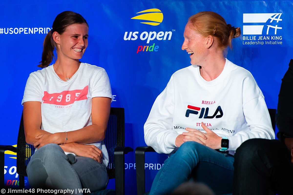 SportsMediaLGBT's tweet photo. “We’re so happy together, that we want to show the world” - @AlisonVanU, speaking alongside @GreetMinnen97 at #USOpenPride 🙌💕 

Read all about @NickMcCarvel’s latest #LGBTennis event 👏 by @vrcsports, @usopen 

📷 pic by @JJlovesTennis 🙏 #USOpen

🎾🏳️‍🌈👉 https://t.co/169CD9yzBz https://t.co/6iXGgQv8ht