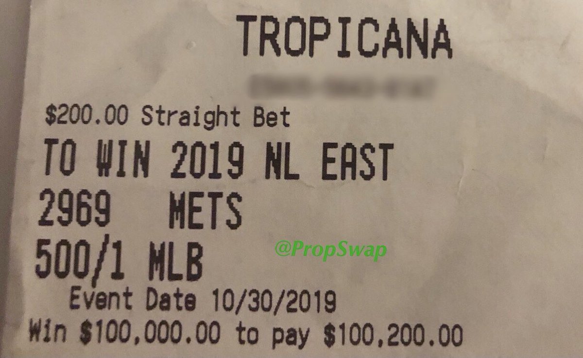 A bettor has listed his 500-to-1 ticket for the Mets to win the NL East, wh...