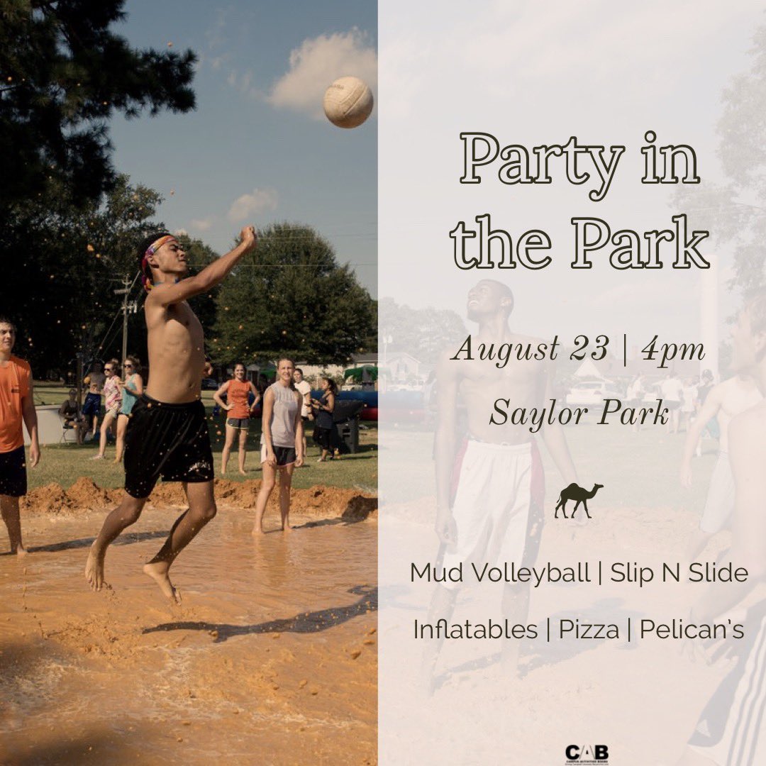 Come join us tonight at Saylor Park for a Welcome Week tradition! Get down and dirty during Mud Volleyball and Slip N Slide on our inflatables! Afterwards feed your appetite with some pizza and Pelican’s! We’ll CU there!