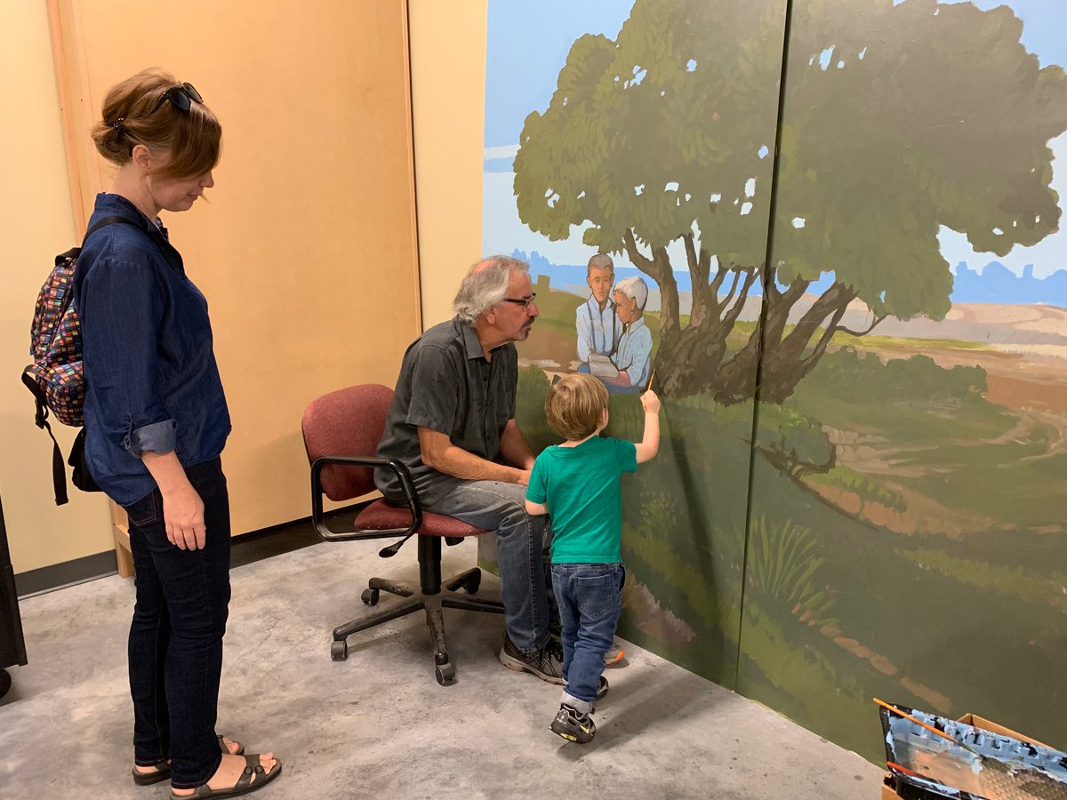McPhersonMuseum's tweet photo. Stan received some assistance on the mural this morning from a wonderful helper! 🎨
#StanHerd #StanHerdArts https://t.co/oNeib4jBGr