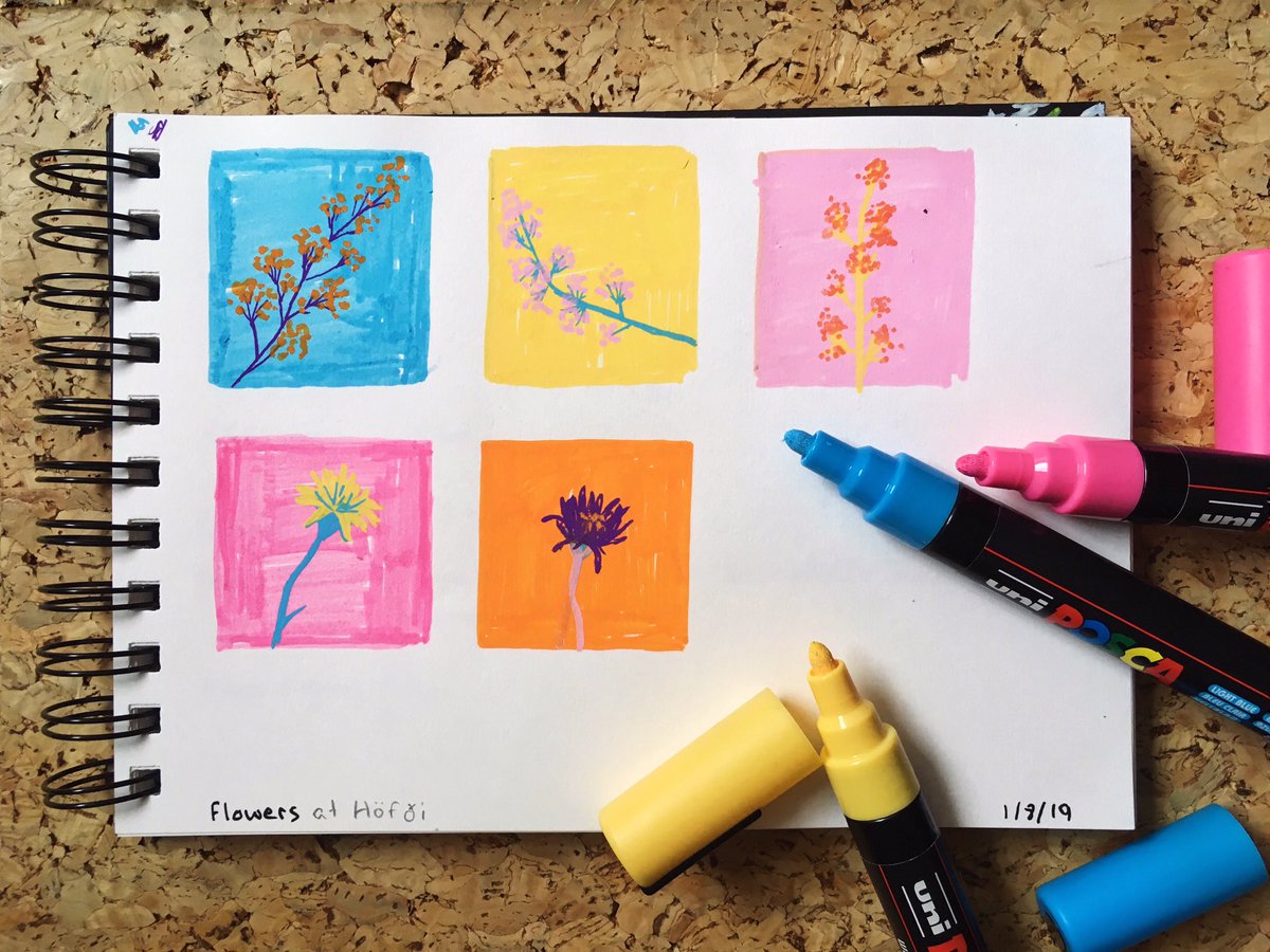 chrissycurtin's tweet photo. Wild flowers growing on top of a hill at Höfði Nature Park. All the flowers were actually yellow irl. Artistic licence. 🤷‍♀️

@lightgreyartlab #lightgreyicelandresidency #lgalteamnarwhal #artresidency  #illustration #lightgreyartlab #lightgrey #lgal #lgalcreativeresidenc https://t.co/y0LSrqiPRW