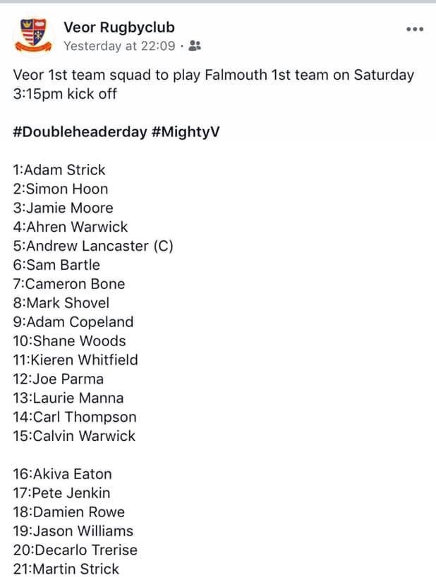 It’s looking like a good day tomorrow as we head down to @Falmouth_Eagles for a pre-season double header. The 2nd team start off with a 1.00pm kick off and the 1st team play at 3.15pm. An afternoon of rugby and a club social afterwards! #mightyv