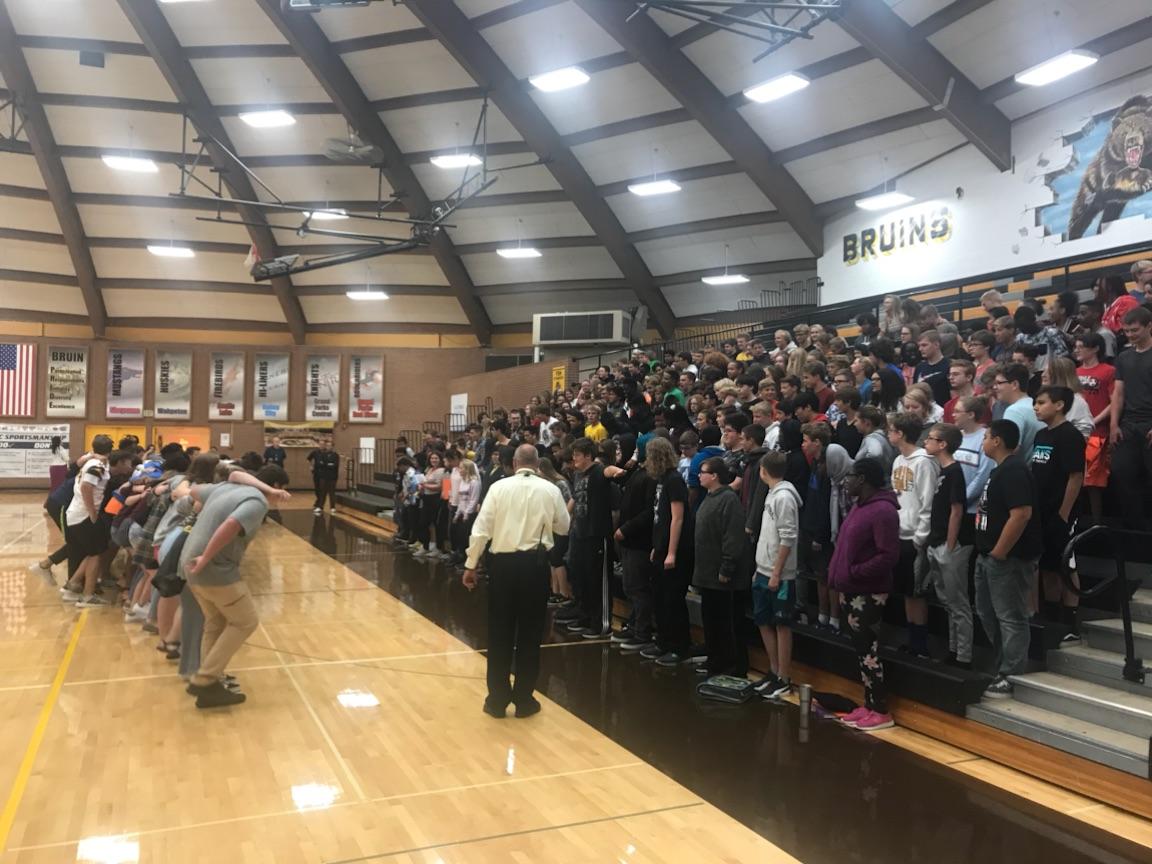 Seniors rocked the Den with the Freshman class during their class meeting today.  Bruin SPIRIT is contagious.