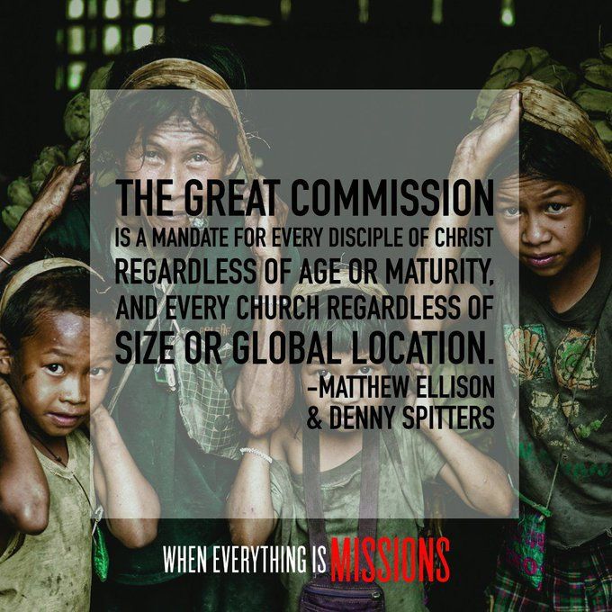 WEIMissions's tweet photo. “The #GreatCommission is a mandate for every #disciple of Christ regardless of age or maturity, and every church regardless of size or global location.”
– Matthew Ellison & Denny Spitters
https://t.co/67LV8Rcep8
#missions #WEIMBOOK #wheneverythingismissions https://t.co/Frin27GAzL