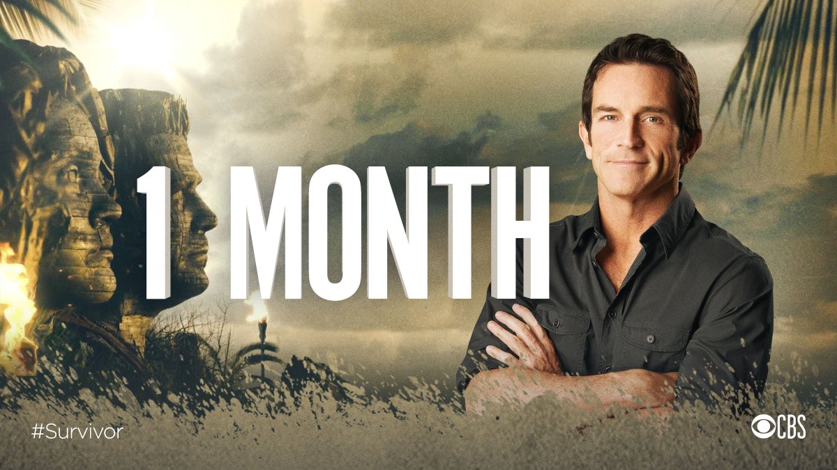 survivorcbs's tweet photo. Block out your calendar. The next season of #Survivor premieres in 1 MONTH! https://t.co/WLNeO6d33i