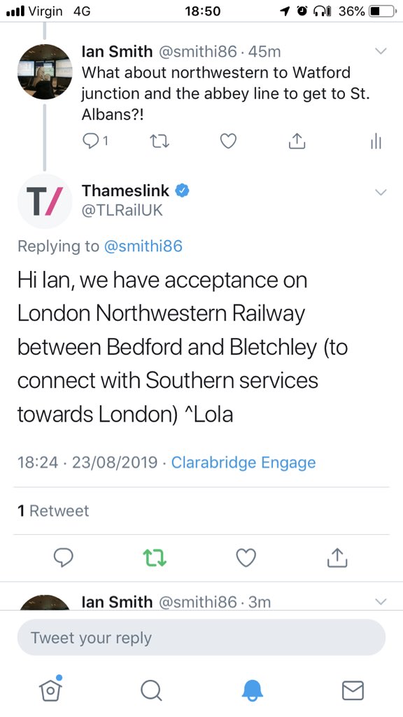smithi86's tweet photo. @SarahHalsey6 @robertob69 @TLRailUK Except they won’t actually confirm that as a viable alternative. Either stupid, ignorant or, more likely, both. I have made the journey as many others have, it’s an acceptable alternative... https://t.co/UX1CrXdX9e