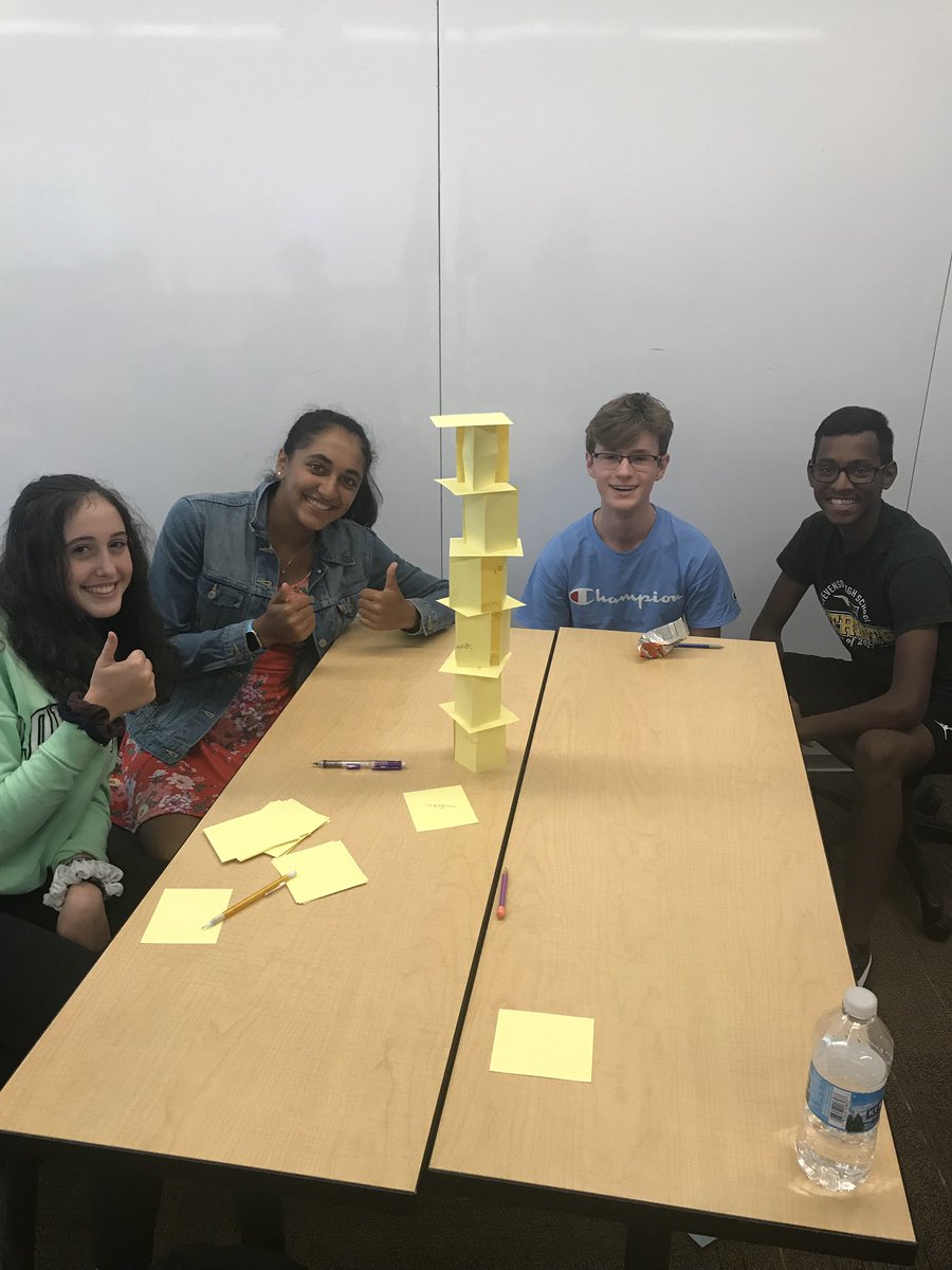 mathpatriots's tweet photo. Math students building relationships by finding similarities with each other to write on notecards as the building blocks of their team towers! @stevensonhs https://t.co/M61T28vOXW