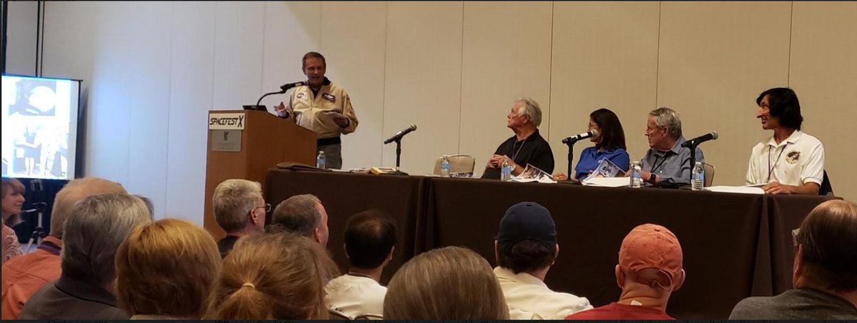 Spacefest's tweet photo. At #SpacefestX, @TheLoftCinema collaborated with us! We gave them a pre-movie discussion with actor #GaryLockwood and astronauts @Astro_Nicole, #EdGibson, and #MarioRunco, moderated by @jetpilot7. They brought their giant blowup screen for an outdoor showing of #2001aspaceodyssey https://t.co/lwO15fWbYY