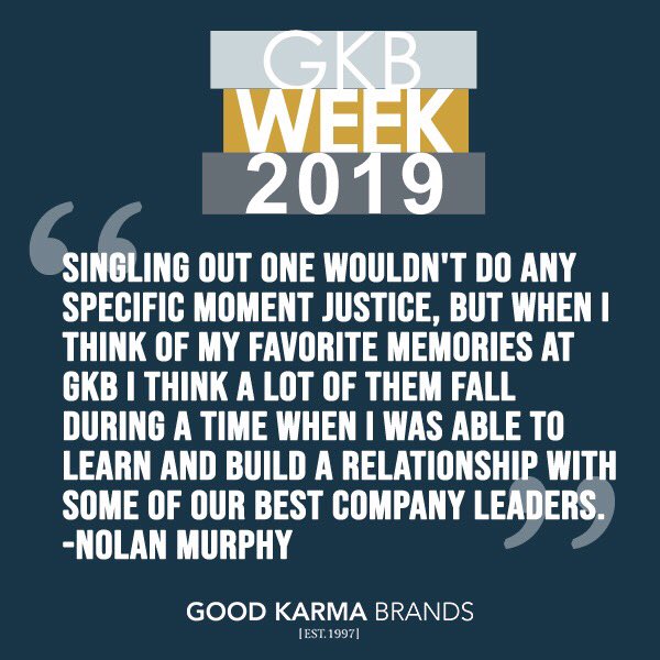 TheNolanMurphy's tweet photo. As we wrap up #GKBWeek2019 just want to say thank you to all the partners, teammates and fans that have supported Good Karma Brands through our first 22 years. Looking forward to many more! https://t.co/y1MH36xpEK