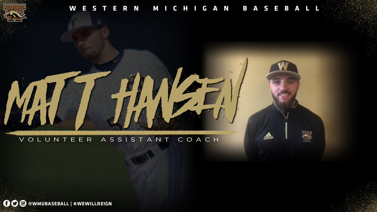 WMUBaseball's tweet photo. Welcome to Kalamazoo! 

Matt Hansen joins the Broncos as a volunteer assistant coach. #WeWillReign 

📰 | https://t.co/y3Cwlts1vN https://t.co/YpbFNrTAV4