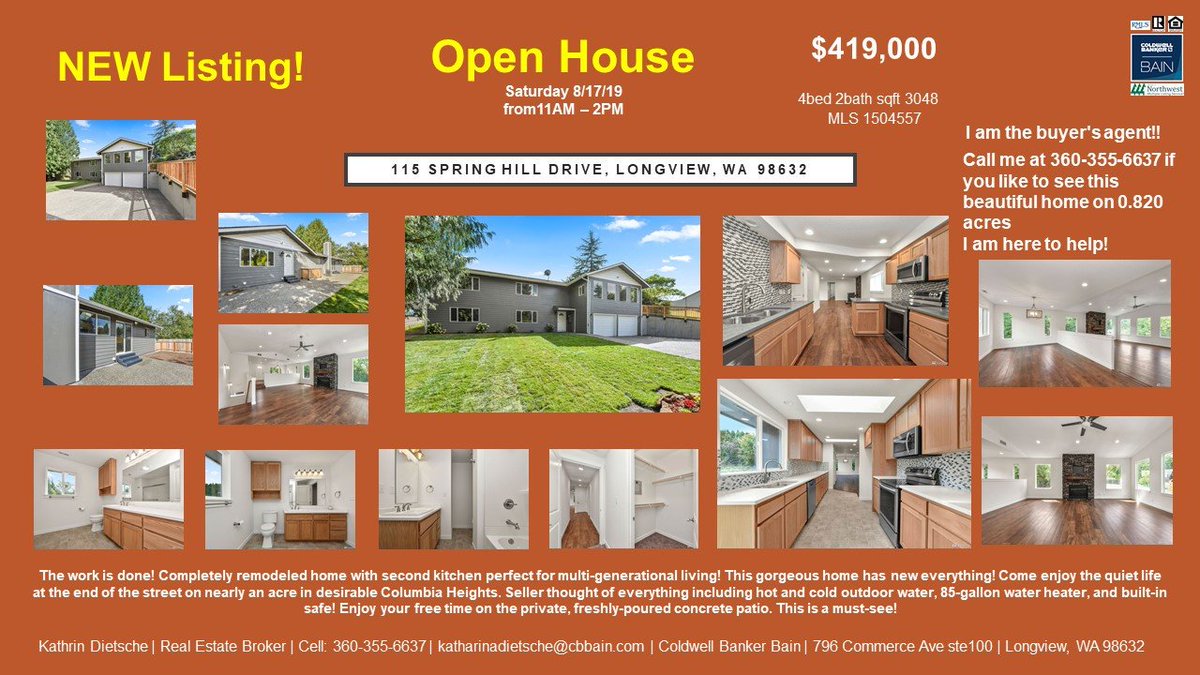 usakathrin's tweet image. I am super exited!!!!!
Our office has a new listing and I am hosting an Open House
Saturday 8/24/2019 from 11 to 2
I have Chris Nelson with Evergreen Home Loans on my side
we are prepared for all your questions!!
Come by and say "Hi" 
#KathrinDJ #realestete #newlisting #openhouse