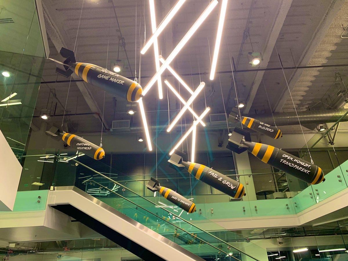 BMiggs's tweet photo. While the team was sleeping last night, we came in to install six replica “WWII ordnance” emblazoned with our new @SHGames Values!
Here’s to #Decade2 and #LifeatSHG! https://t.co/xbRQ8cQLdn