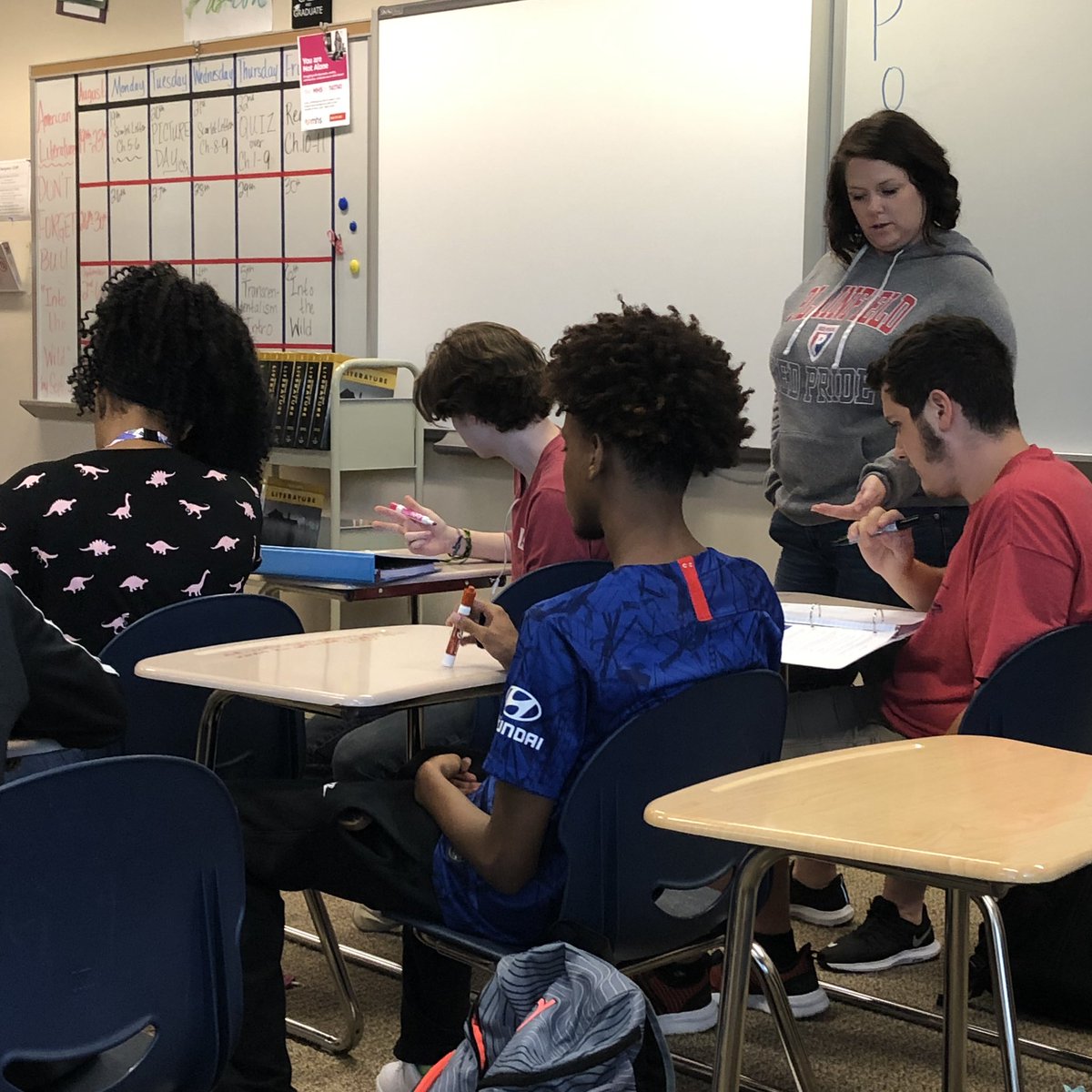 QuakersLearn's tweet photo. Poetry students building capacity with collaboration, communication, and creativity today while they learn about sonnets and create their own. @phsquakers #InnovationAtPHS https://t.co/vsprnSgyPJ