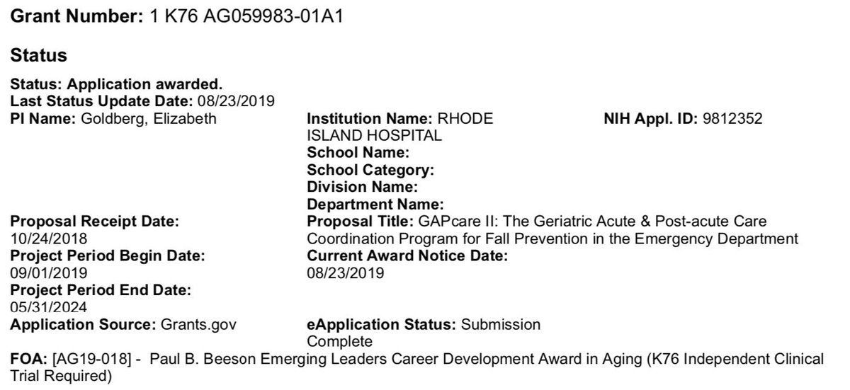 LizGoldbergMD's tweet photo. It's official! The NIH is giving me 5 yrs of funding to help improve emergency department fall prevention efforts for older adults. I'll be looking at what role the Apple Watch may play in this effort. TY to all my mentors, advisors &amp; the incredible @BrownEMRes https://t.co/W3GizpEIMb