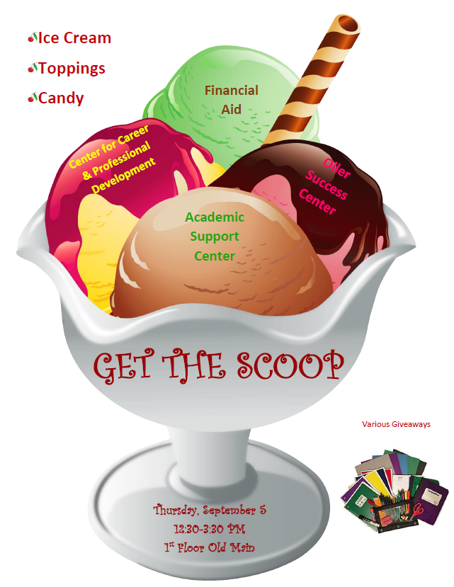 UFCareerProfDev's tweet photo. Swing by Get the Scoop to learn about the CCPD (and other offices) and build your ice cream sundae! It's wordplay...get it? "Get the Scoop" 😁 Be there → Thursday, Sept. 6 | Anytime between 12:30-3:30 PM https://t.co/DNK9LHb8GT https://t.co/mHwQcXmynB