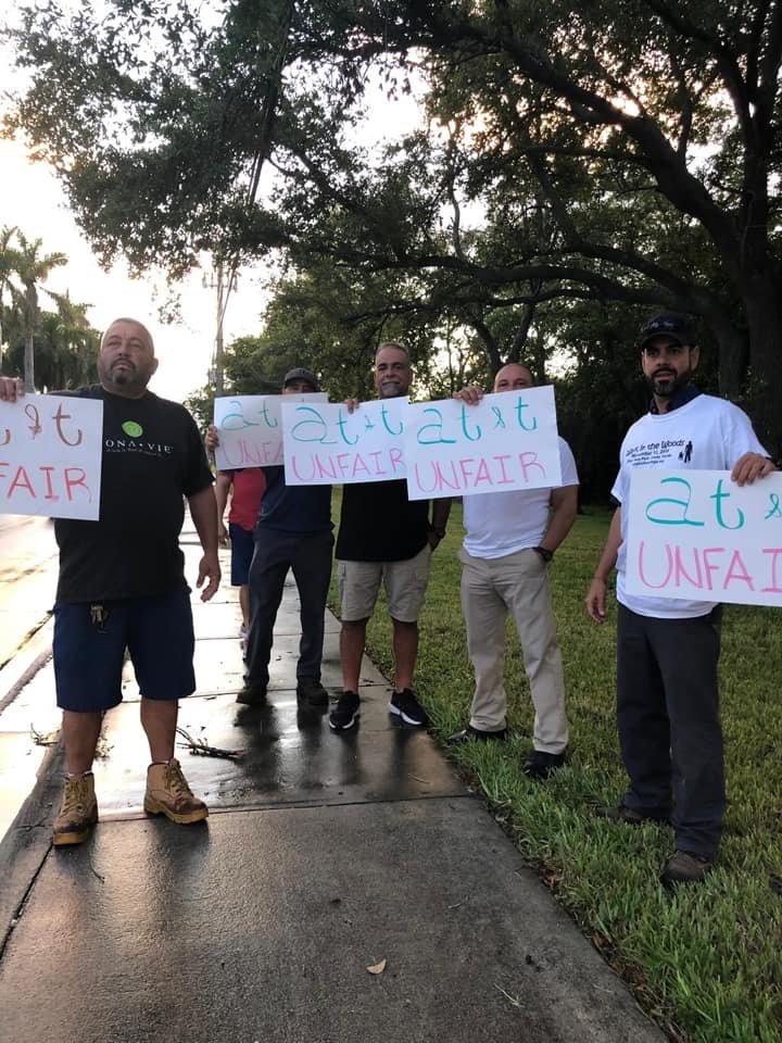 CWA members in south FL went on strike against AT&amp;T yesterday. They initiated the strike after filing an unfair labor practice charge against AT&amp;T for illegally disciplining members for wearing union memorabilia &amp; for participating in activities that are protected under the NLRA.