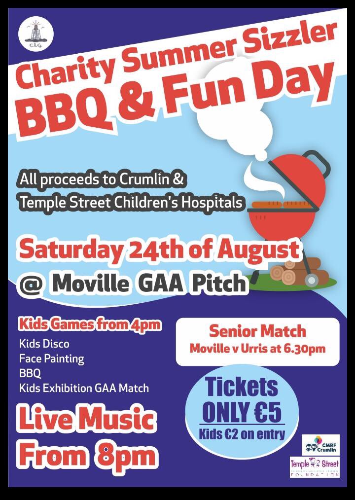 MovilleGAA's tweet photo. We’ve a big match vs ⁦@ClgIorras⁩ at 6.30pm tomorrow, but an even bigger fundraiser happening before and after the game. Please come along and support ⁦@Temple_Street⁩ ⁦@CMRF_Crumlin⁩ as well the boys 👊! #MovilleAbú #Inishowen #GAA https://t.co/Y9085ktCux