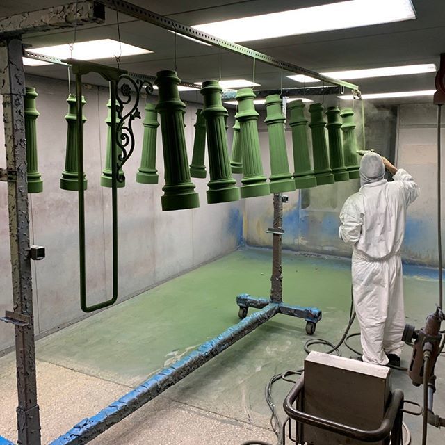 PortCitySignage's tweet photo. An inside look at the custom green streetscape project inside the paint booth, shipping out soon! 
#sign #signs #signage #signshop #decorative #custom #streetsigns #neighborhood #homeowner #aluminum #bronze #outdoor #americana #life #fun #image #logo #de… https://t.co/XarpNRGgi3 https://t.co/h8s2lAOcGQ