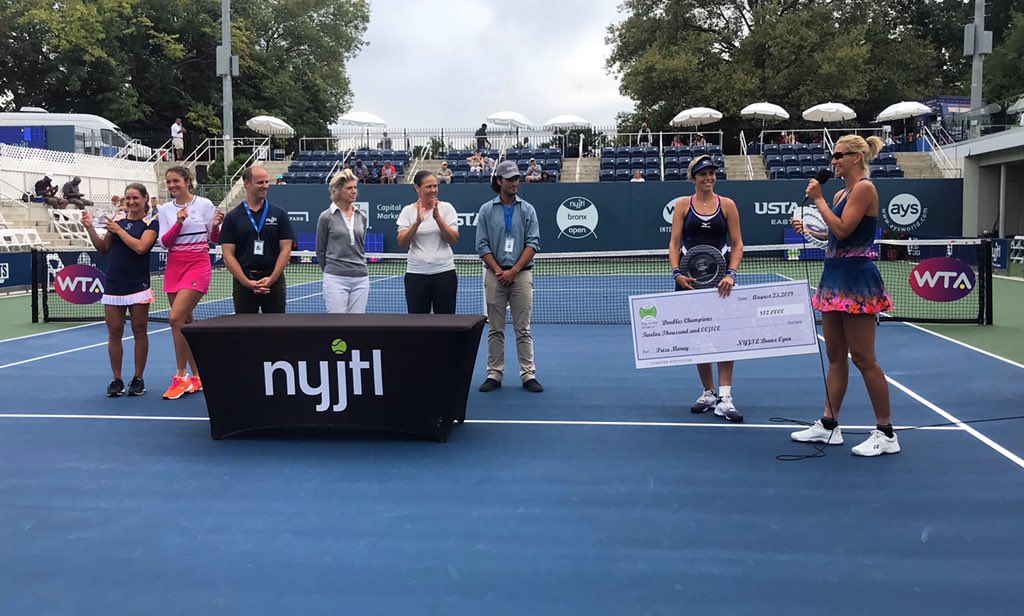 NYJTL's tweet photo. María José Marítnez Sánchez and Darija Jurak triumph over Margarita Gasparyan and Monica Niculescu to become the #NYJTLBronxOpen Doubles Champions! Unbelievable effort by both teams, and we wish them luck at the US Open next week! https://t.co/BobAMSO1Ub