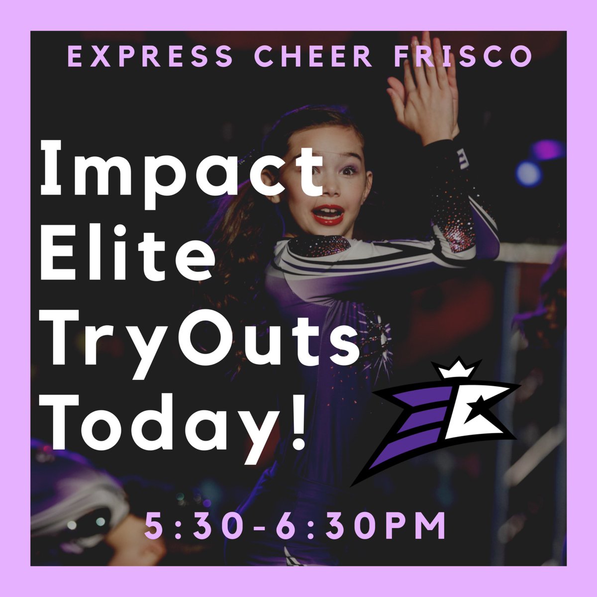 expresscheer's tweet photo. We Can’t Wait to see all of our Friends tonight at Impact Elite TryOuts! 💜⭐️💜⭐️ Can’t Make it Tonight? No worries, email Kristen@expresscheer.com to set up a private evaluation⭐️💜⭐️💜 #TheExpressWay #allstarprep #friscocheer #competitivecheer #schoolyearteams https://t.co/pLp2sDOYgb