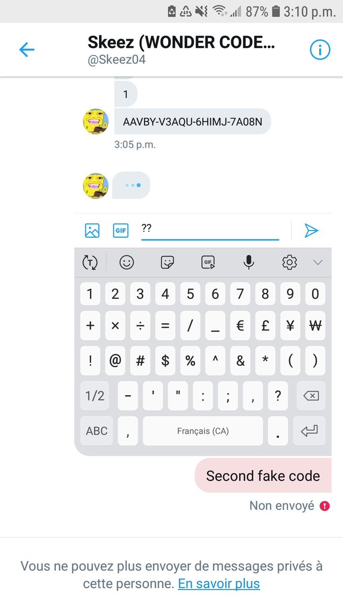 Matt2216w's tweet image. @Skeez04 try to scam and give fake code dont trade with this kid #scammed #stopscammer #stopscam #fakecode #reporthim #rt4rt #banthisaccount