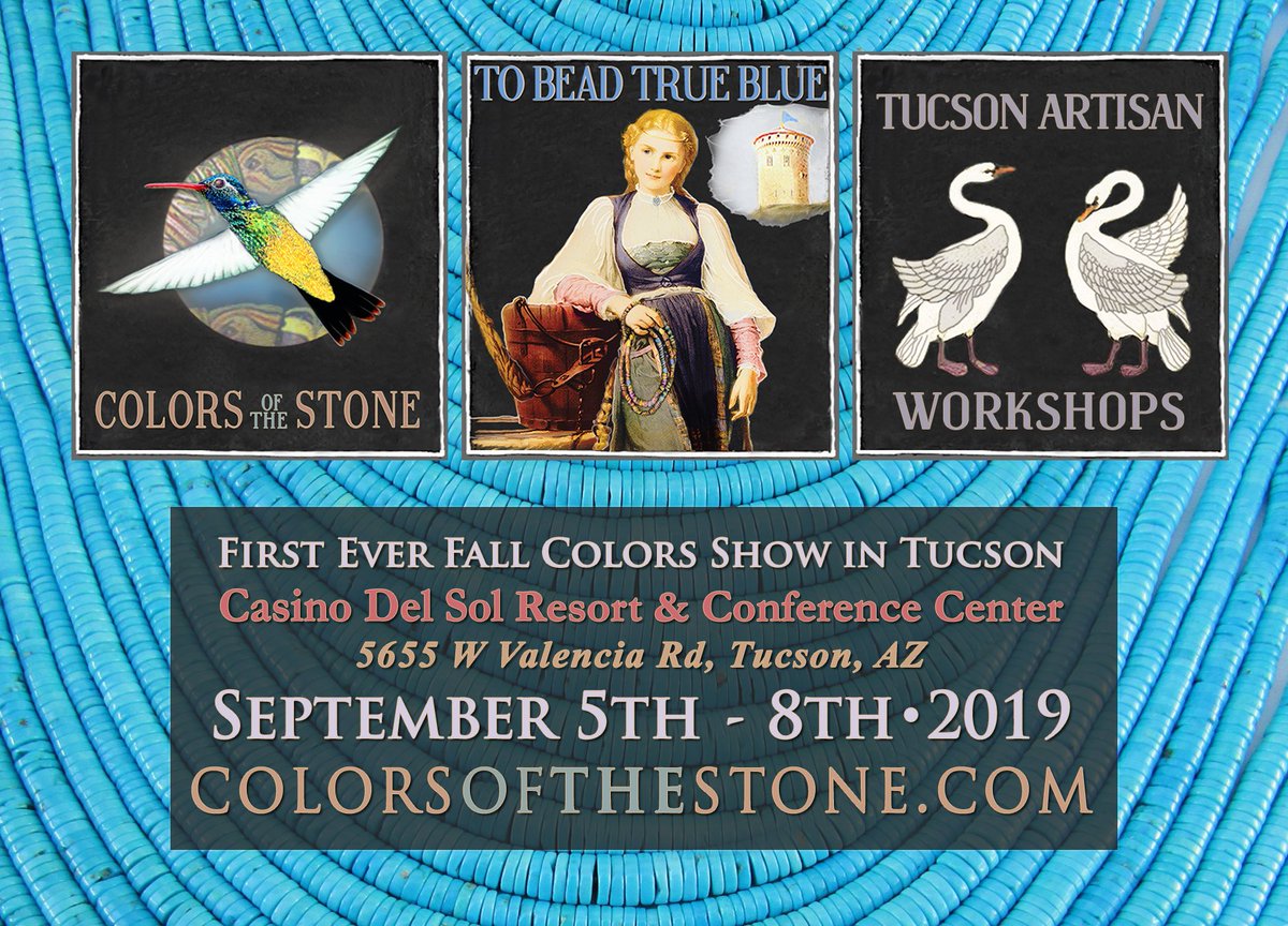 beadanddesign's tweet photo. Fall Show in Tucson!
Sep 5-8, 2019 • Casino Del Sol Resort, 5655 W Valencia Rd, Tucson, AZ • 10am-6pm

The Fall Show in Tucson is made up of three shows --a gem show (Colors of the Stone), a bead show (To Bead True Blue), and an artisan studio (Tucson Artisan Workshops). https://t.co/5kuH6kyYIo