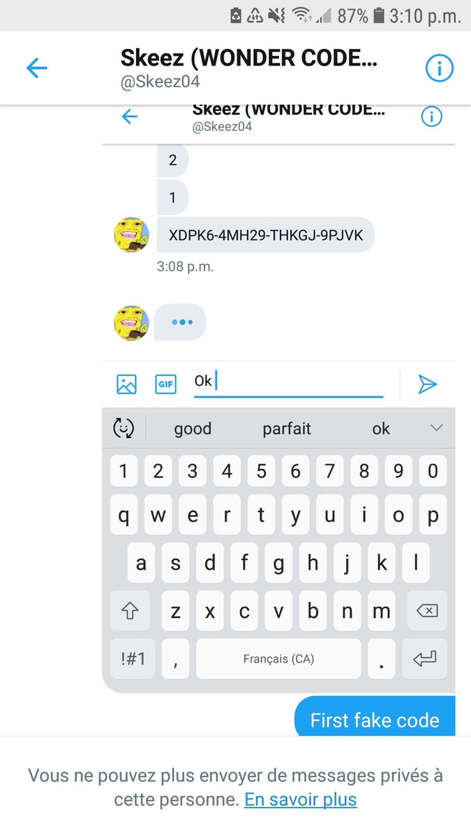 Matt2216w's tweet image. @Skeez04 try to scam and give fake code dont trade with this kid #scammed #stopscammer #stopscam #fakecode #reporthim #rt4rt #banthisaccount