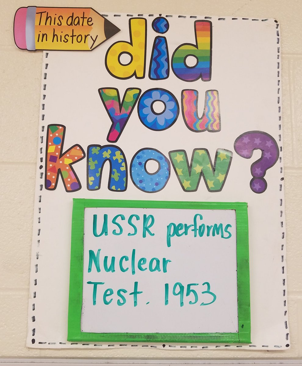 TheTeacherAllen's tweet photo. 5th graders grab the opportunity to talk about the #armsrace between US &amp; USSR during the #coldwar. #SS5H5 #DidYouKnow #funfacts #thisdayinhistory #5thgradesocialstudies #studentengagement #BACK2SCHOOL #august232019 #amazingyear https://t.co/d7bJAZMwKx