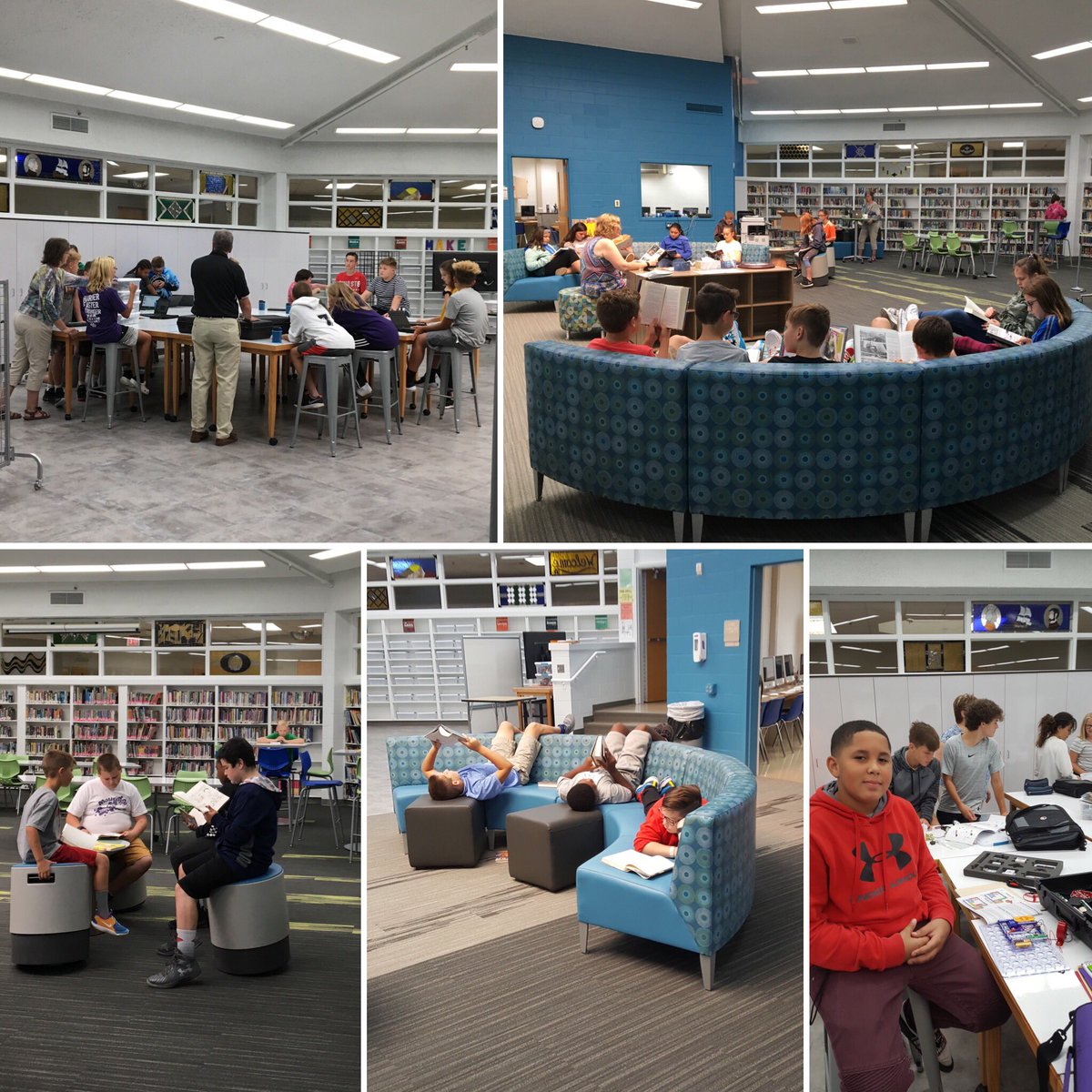 MaumeeMS's tweet photo. So much going on in our updated Learning Center! We all 💜 it! #StudentsLoveLoungeReading https://t.co/9dOet6RrD6