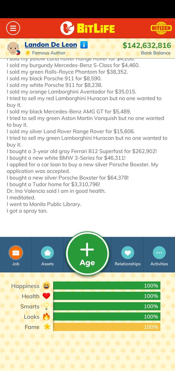 Mark99500263's tweet photo. @BitLifeApp Perfect stats? I got to this right after I bought bitizen 😋 https://t.co/0e34VNI23P