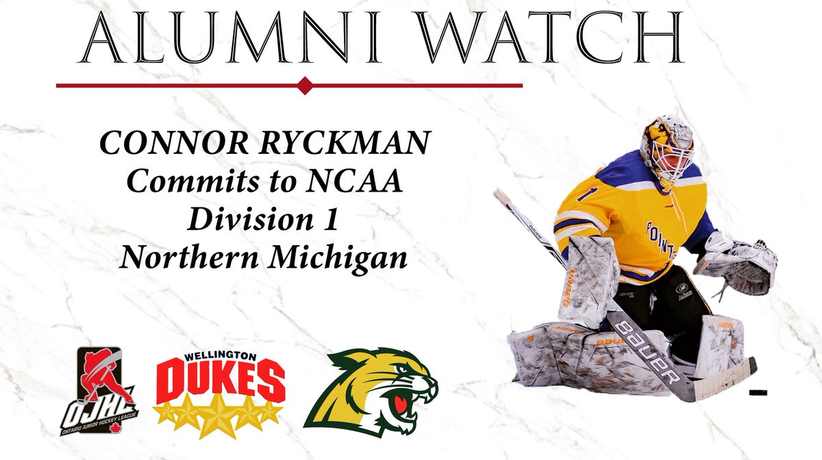 OJHLDukes's tweet photo. #AlumniWatch Congratulations to former Dukes goalie @ConnorRyckman who has committed to Division 1 @NMUHockey after 2 season with @UWSPMhockey https://t.co/t5YxrogfVO