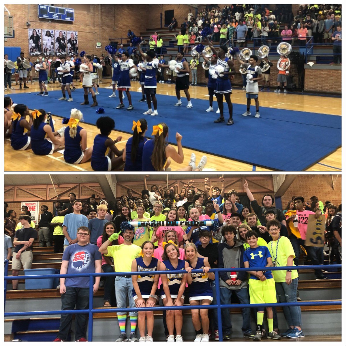 SenatobiaHS's tweet photo. Great pep rally for tonightโs season opening game! Great job by band, cheer, and student body! Thanks to all who were visiting! Congratulations to our sophomore class for winning the spirit stick! Go Warriors! #beatSBA #tobiepride https://t.co/kcC6bQcbir