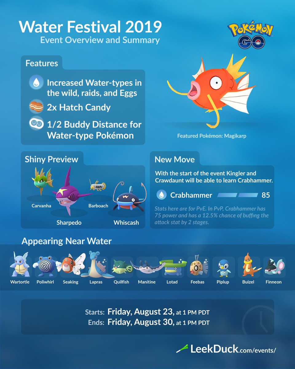 LeekDuck's tweet image. The Water Festival is starting soon! Here's a rundown of what's about to go live. 

Track Events: leekduck.com/events/