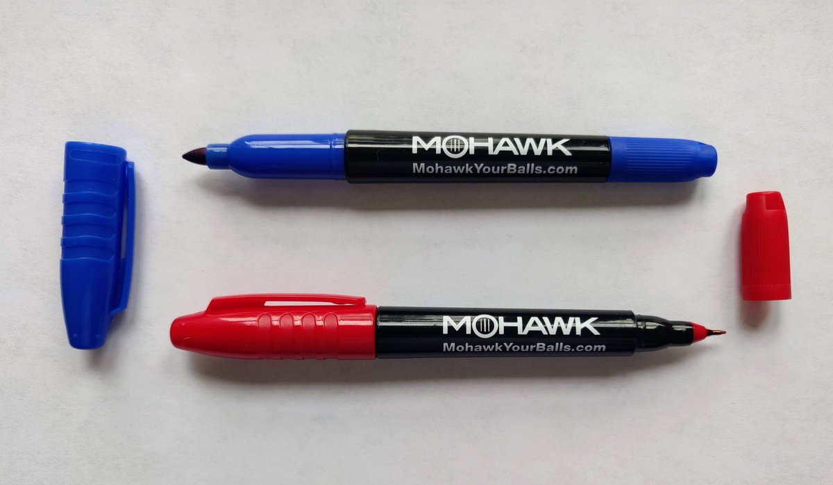 Did you know the markers shipped with each Mohawk are double-tipped? This allows you to draw a thicker center line and thinner outside lines. Choose your colors...or just buy the bonus pack and get all four! Take 10% off - Enter code "LAUNCH" at checkout MohawkYourBalls.com