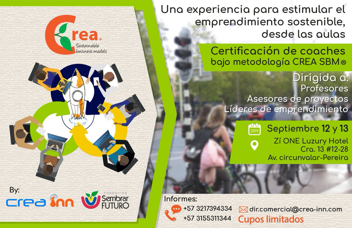 CreaSustainable's tweet photo. Próxima certificación coaches en la Metodología y plataforma online CREA Sustainable Business Models,12 y 13 de septiembre  #Pereira #NegociosSostenibles #Innovación #CREASBM #Emprendimiento  https://t.co/A55eL5XOO6 https://t.co/XuUyq0CVed