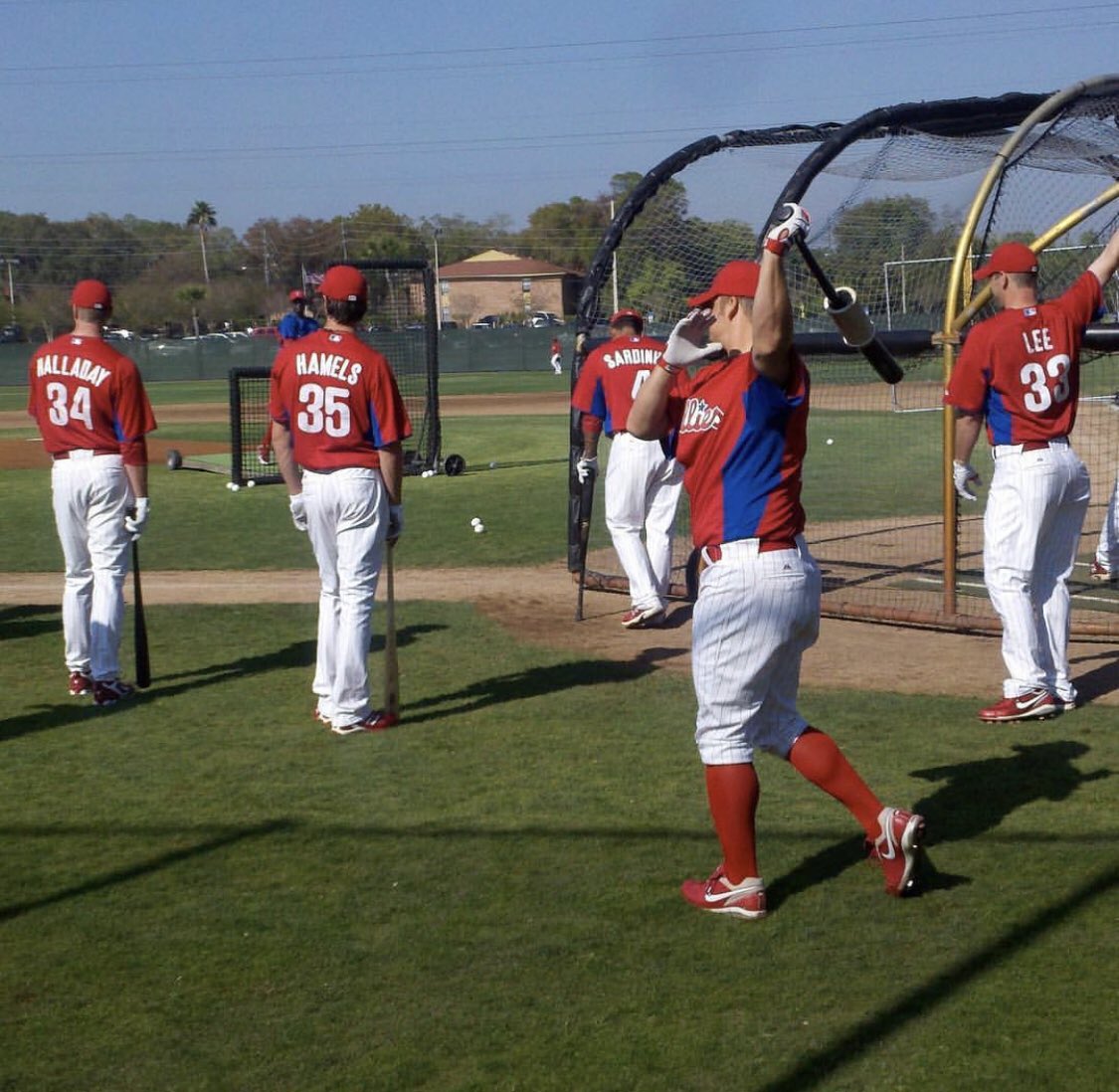 For auld land zine - @ColeHamels, Cliff Lee, Roy Halladay, Joe Blanton, and Dane Sardinha warming up at spring training in 2011 https://t.co/gRD2EbdIZK