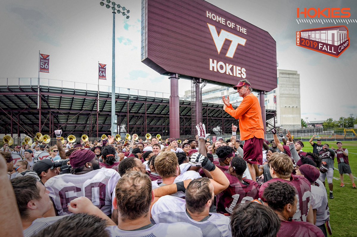 HokiesFB's tweet photo. What a Maestro 🎵 

Only in Blacksburg!

@CoachFosterVt conducting the @SpiritOfTech at practice 💯

#Hokies 🦃 | #ThisIsHome https://t.co/UFrn3c30tG