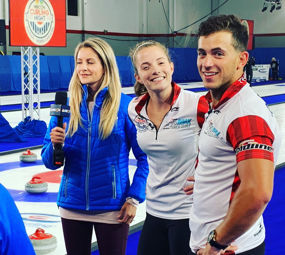 AndersonDropkin's tweet photo. Hanging out postgame with @NBCSports sideline reporter @TanithWhite after today’s battle against Italy!

#curling #CurlingNight #NBCsports #NorthCarolina #theresGoldline 📺 https://t.co/xCYA5ha8pU