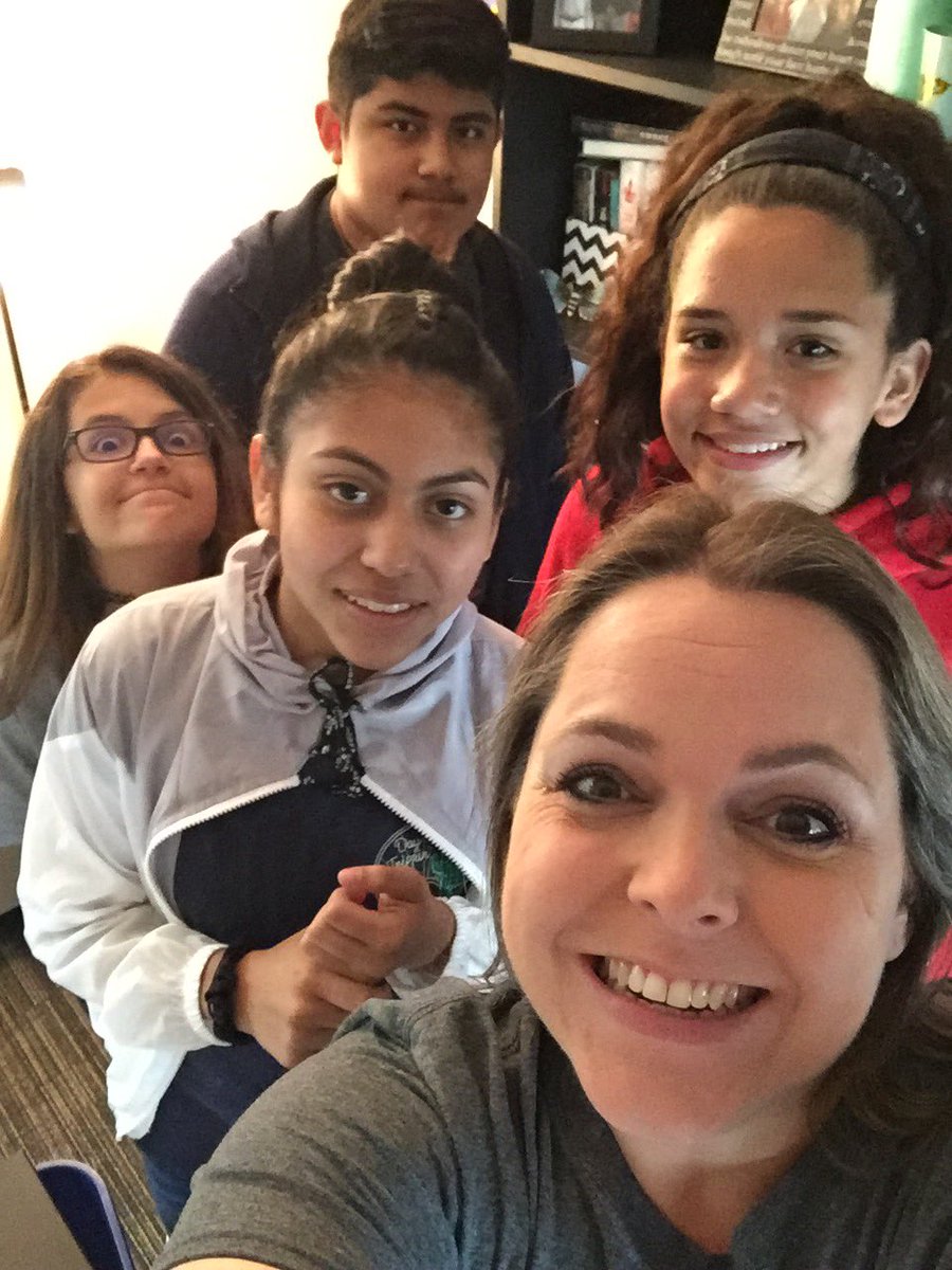 TMcCona's tweet photo. A Fun Friday tradition early in the year for my #AVID classes. Photo Scavenger Hunt around school. Students met some VIPs who were always game for a fun pic. @Wilson_Rams @PlanoISDAVID @WMSRams_Library https://t.co/M7FGiYjjyp