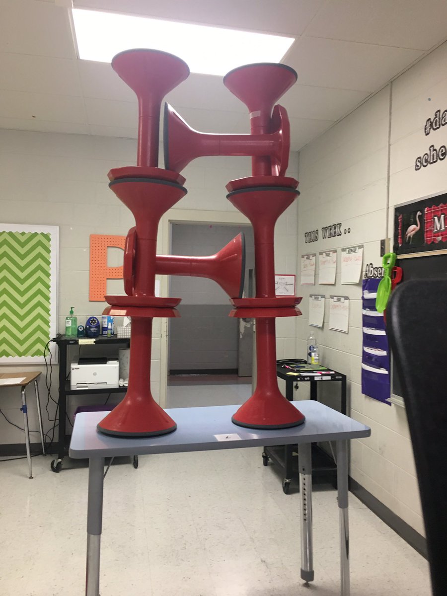 devpohlman's tweet photo. When your students take, “Please, remember to put your chairs on top of the tables.” to a whole new level! #stoolstatues #whatmyfridaylookslike #WeareHms https://t.co/BO35uV9qPM