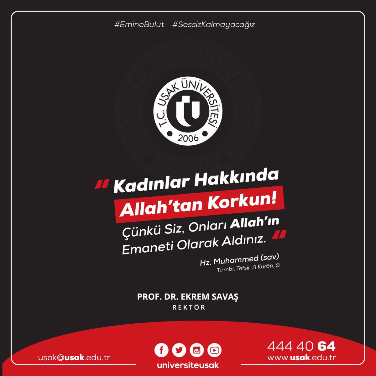 Kadına yönelik şiddet sadece kadınların değil, hepimizin sorunudur. Şiddetin her türlüsüne hep birlikte karşı durulmalıdır. #ŞiddeteHayır #EmineBulut <a href="/universiteusak/">Uşak Üniversitesi</a>