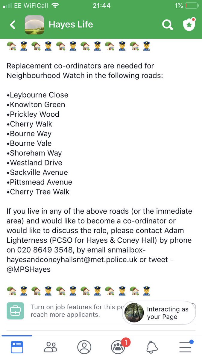 HayesLifeKent's tweet photo. @MPSHayes we have posted the following message in the Hayes Life Facebook group. Here’s hoping you get an influx of volunteers 🏡👮‍♂️ https://t.co/HadDWfgwVy