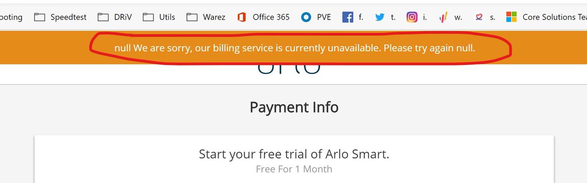 PallenPeter's tweet photo. @ArloSmartHome trying to register the free month of Arlo smart but it's not working. always getting

Something wrong with the registration service? https://t.co/33IN6ZJ4U6