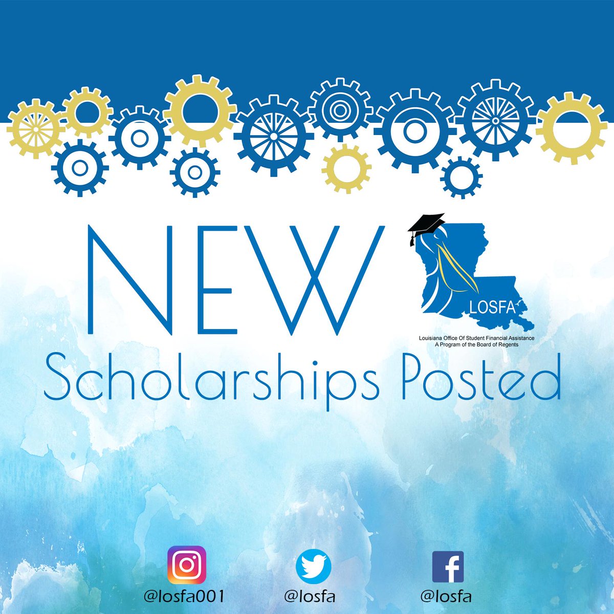 LOSFA's tweet photo. Our monthy scholarship list is now available for the month of September! Head over to our Facebook page for the complete list of requirements and eligibility!. #GeauxLOSFA #TripleP #PromotePrepareProvide #CollegeAccess
https://t.co/n0vlgG4h42 https://t.co/9X1TWsGuQC