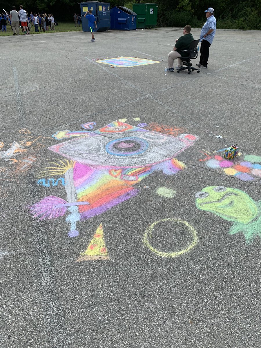 ShannonSeigle's tweet photo. Chalk art creations by @STEMcha students for the 1st House competition of the school year. Building community and culture through the tenets of collaboration, innovation, and critical thinking. #impact https://t.co/vIGARDHJI8